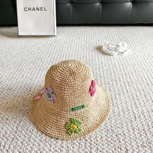 Miu Miu Color Block Straw Woven Bucket Hat